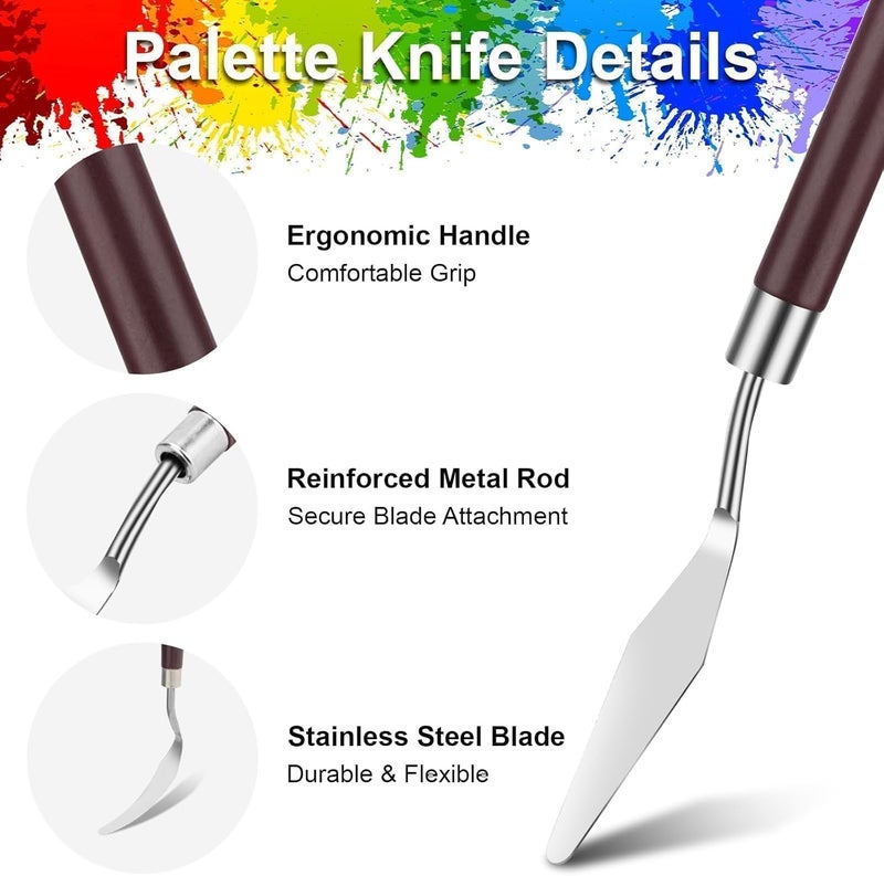 EEEKit 23 PCS Palette Knife Set, Stainless Steel Spatula Pallet Knife with Synthetic Brushes for Acrylic, Art Paint Scrapers for Oil Canvas, Watercolor Painting - Image 3
